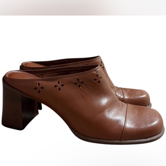 Vtg Y2K  Tommy Hilfiger Brown Square Toe Leather Slip-on Platform Mules Size 8 - Picture 1 of 8